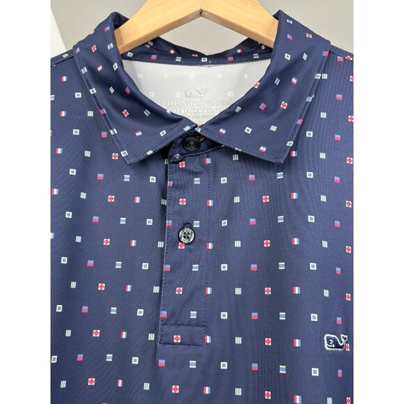 Vineyard Vines Performance Sankaty Golf Polo Men’s XL Nautical Flags AOP Stretch - Picture 4 of 12